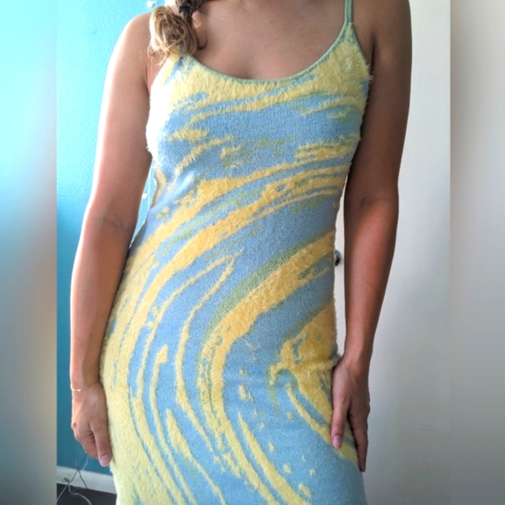 HouseofSunny Cypress Hockney Knitted Slip Dress in Cucumber